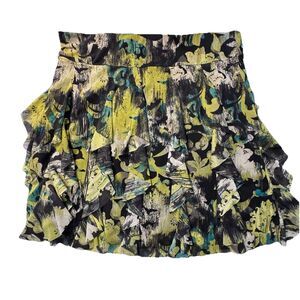 * Relativity Size Medium Multi-color Floral Ruffled Lined Mesh Skirt Knee Length